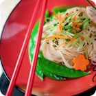 chopsticks, snow peas, noodles